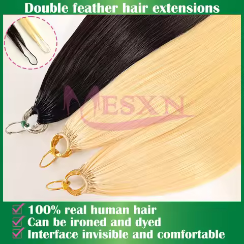 MESXN Double line hair extensions Feather New hair extensions Really Human Microring Hair Extensions