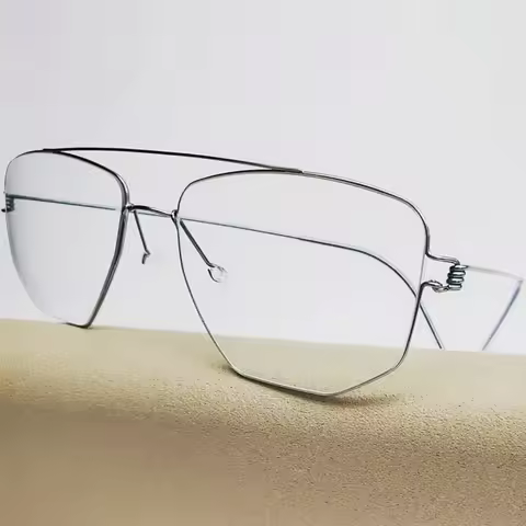 Screwless Air Titanium Glasses Frame Square Polygon Eyeglasses Double Beam Ultralight Handmade Women