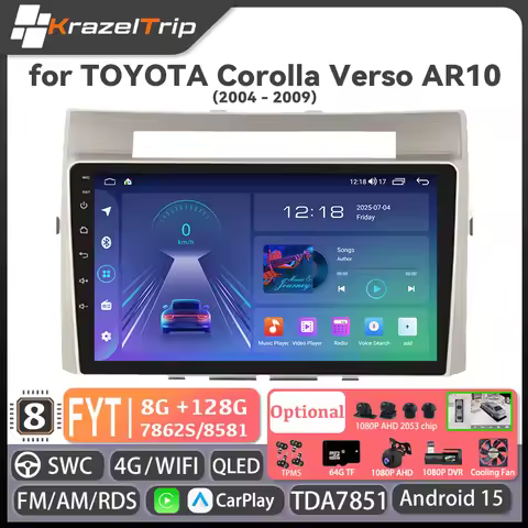 FYT7870 8 Core CarPlay Car Radio for TOYOTA Corolla Verso AR10 2004 - 2009 QLED Android Auto Stereo 