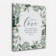 Bible Verse Scripture 1 Peter 4:8 Above All Love Each Other Deeply Green Leaf Canvas Wall Art Christ