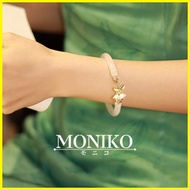 ♝ ✆ ✼ MONIKO Original Design 18k Gold Hetian Jade White  Lily of the valley Bangle Impact Inspired