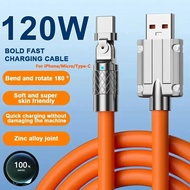 120W 6A Fast Charge USB Type C Cable 180 Degree Rotation Elbow Cable for Game for Phone Charger USB 