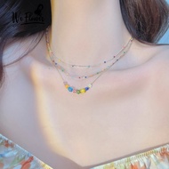 We Flower Korean IU Style s925 Silver Colorful Flower Rainbow Beads Choker Necklace for Women Girls Summer Trendy Beach Vacation Necklaces Jewelry Accessories