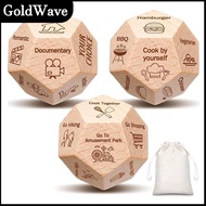 3Pcs Date Night Dice Set 12-Sided Wooden Couples Decision Dice for Food/Activity/Movie Choice
