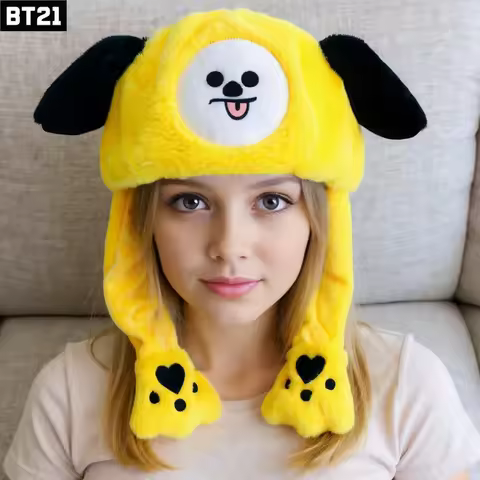 Anime BT21 Plush Ear Protection Scarf Hat Cartoon Cute Cooky RJ Chimmy Winter Fashion Furry One-piec