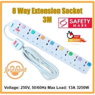 [SG] 8 Way Extension Socket Plug Cord with Singapore Safety Mark (3 Meter)