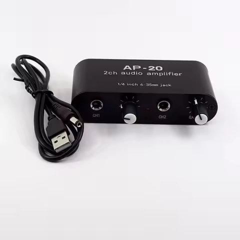 AP-20 Dual Channel Audio Preamp amplifies for 1/4inch 6.35mm jack input/output Instrument Microphone