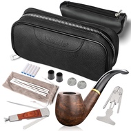 Tobacco Smoking Pipe Kit,Leather Tobacco Pipe Pouch Wood Pipe Accessories(Pipe Scraper/Stand/Filter