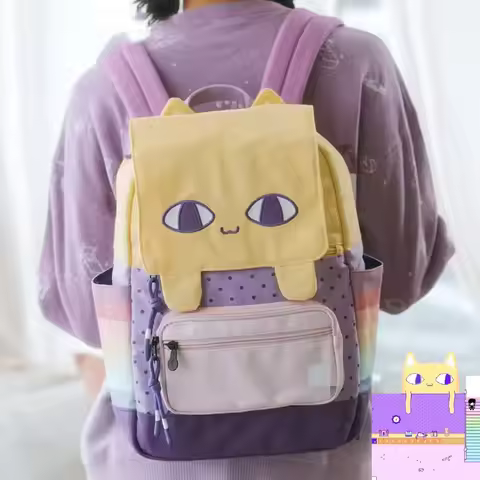 Anime OMORI Cartoon Yellow Cat Backpack Cute Lightweight Student Schoolbag Travel Large Capacity Sho
