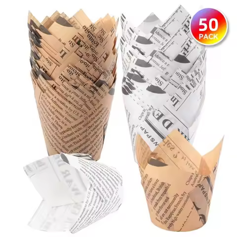 50pcs Tulip Muffin Cupcake Paper Cups Oilproof Cupcakes Liner Baking Muffin Box Cup Cake Decorating 