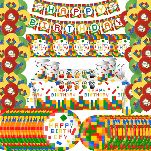 Building Blocks Birthday Party Favors Baby Shower Decor Supplies Paper Tableware Colorful Blocks Pat