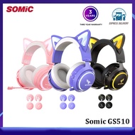 Somic GS510 Cat Ear PC Gamer Headset 2.4G Wireless / 3.5MM / USB 7.1 Pink Surround Sound Gaming Headphones with Mic for PS4 Laptop Phone