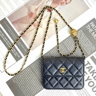 Chanel woc 黑色 菱格紋 羊皮 mini 雙金球 鏈條 金扣