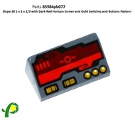 Plastic Part No. 85984pb077 Slope 30 1x2x2/3 Dark Red Horizon Screen, Gold Switches and Button
