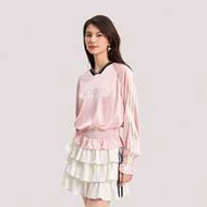 เสื้อยืดแขนยาวผ้าเจอร์ซีย์สม็อคสำหรับผู้หญิง, คอปกถักยาว TKS2880