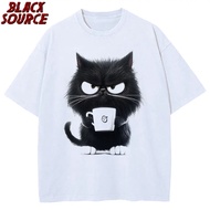 HD037 Baju-T Cetakan Kucing Putih Lucu untuk Perempuan, Kasual, Lengan Pendek, Leher Bulat, Pakaian 