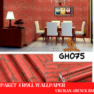 BAYAR DI TEMPAT - PAKET 4 ROLL Wallpaper Stiker Dinding Motif BATA MERAH GH075 ( BUY 3 GET 1 FREE )