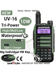 Uv-16對講機10km防水雙向無線電,10瓦uhf Vhf Usb-c充電