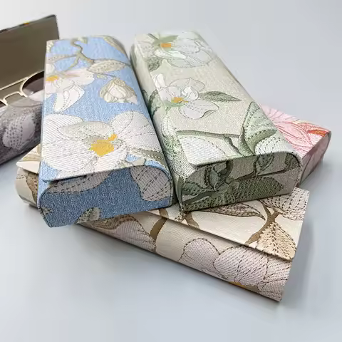 Fower Style Embroidery Glasses Box Fashion Portable Reading Myopia Sunglasses Storage Box for Women 