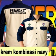 KEMEJA Cream combination navy embroidery village apparatus shirt village apparatus shirt village app