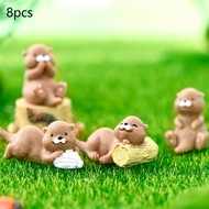 BolehDeals Miniatur Otter Lucu, 8 Buah Patung Dekorasi Bentuk Hewan