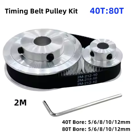2GT 40T 80T Timing Belt Pulley Kits Ratio 1:2 Bore 5~12mm Wheel Set GT2 Belt Width 6/10mm 2M 40Teeth