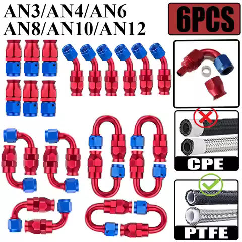 6X 3AN 4AN 6AN 8AN 10AN 12AN Straight 0 45 90 180 Degree Swivel Hose End Fitting Adapter For PTFE E8