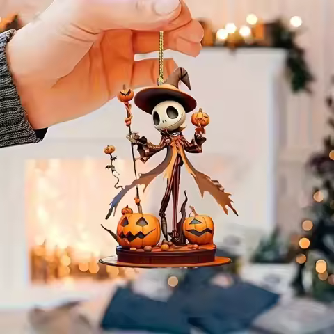 Halloween 2D Acrylic Pendant Pumpkin and Skull head Theme Decorative Pendants for Cars, Bags, Keycha