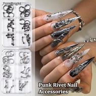 [TurnBright] 20/30/60PCS Alloy Retro Circle Nails Art Charms 3D Punk Style Black White Nail Parts Na