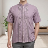 Adrian Collection/Baju Koko Katun Lengan Pendek Motif Bordir/Kemko Modern Pria Dewasa