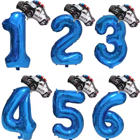 Black Police Balloon Car Supershape Foil Balloon 1-9 Number Balloon Boys Car Themed Birthday Balloon