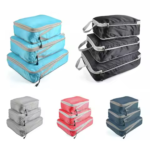 Foldable Compressible Packing Cubes, Waterproof Travel Storage Bag, Nylon Suitcase, Portable with Ha