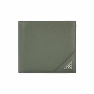 Prada Saffiano 銀三角logo荔紋牛皮八卡對開短夾(2MO513-灰)