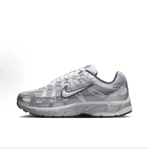 Nike P-6000 Fashion Comfort Fabric Leather Durable Low-Top Casual Running Shoes Men's Silver Grey IH