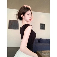 Fashionable solid color butterfly sleeve halter vest with chest pad slim slimming base top for women