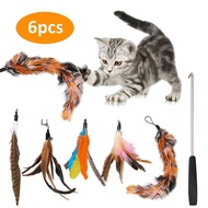 Cat Pet Feather Wand Cat Interactive Retractable Feather Toys Teaser with Bell 5 pcs Feather Replace