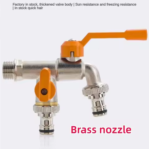 Outdoor Double Water Tap Faucet Exterior Garden Hose Faucet Adapter 1/2'' 3/4'' 1 Inlet 2 BC Water T