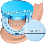 SKINTIFIC Velvet Matte Cushion Foundation Blue Ultra Cover Powder Foundation, 12h Oil-Control, Light