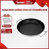Viet Kim Premium Stainless Steel Pan with 2 Handles - Non-Stick, Induction Cooker, Durable, Convenie