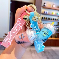 GANTUNGAN 3D Boba Milk Tea Keychain Mini Ring Cute Aesthetic Accessories Cat Motif Tea Glass Keychai