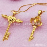 🔥Gold European Currency Gold Necklace Female Yellow GoldLOVEKey Pendant Necklace Chain Fine Necklace