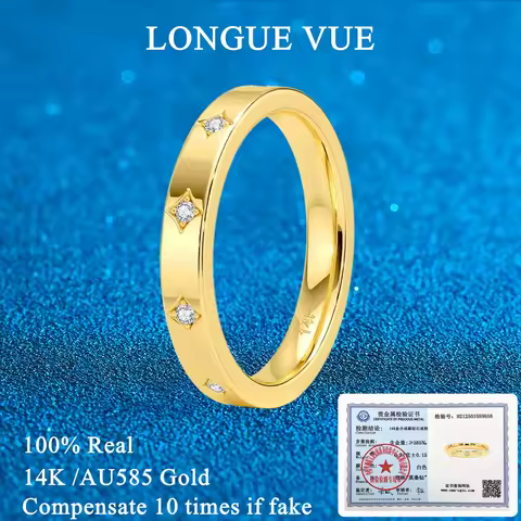 14K Golden Couples Ring Simple Real AU585 Gold Finger Rings GRA Certified Moissanite Wedding Band En