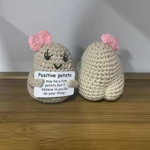 Cute Handwoven Positive Energy Big Butt Potato Ornaments Handmade Crochet Bowknot Potato Dolls Home 
