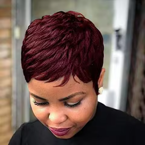 Human Hair Wigs 99J Pixie Cut Short Wig for Black Women 100% Human Hair machine made