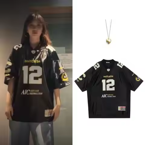 Minji Hyein's Same Asif Calie Korean Designer Brand Printed Loose Short Sleeved Jersey Tops Summer W