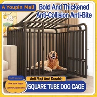 Square Tube Dog Cage Pet Cage Large Metal Dog Cage Crates with Bathroom Partition for Easy Installation Large Space with Four Wheeled Large Dog Cage Free Space Dog Cage