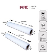 NERICO Plain Roll Plotter Paper A1 and AO Size 50 Meter - 4 Rolls In 1 Box