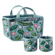 日本 HOUSE OF LOTUS 綠色花花牛津布 雜誌附錄 筆筒 手提袋 套裝