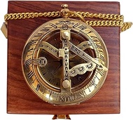 BAZROSS Vintage Brass Sundial Compass with Leather Case - Antique Brass &amp; Copper Sun Clock for Camping, Hiking, Touring - Engraved Gift for Him - Nautical Ship Replica Watch - Sundial Clock in Box