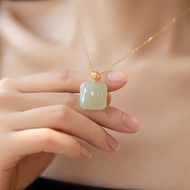 天然和田玉小無事牌/小方糖/簡約清新/18k金鑲嵌平安喜樂